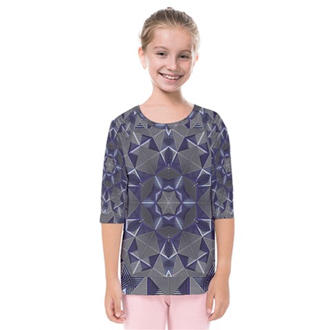 Kaleidoscope Geometric Pattern Kids  Quarter Sleeve Raglan Tee by Ravend