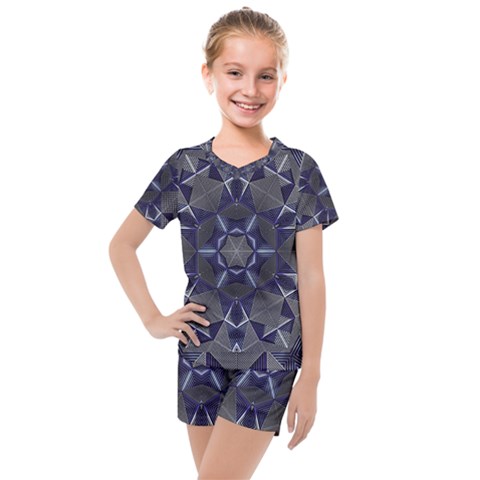 Kaleidoscope Geometric Pattern Kids  Mesh Tee And Shorts Set by Ravend