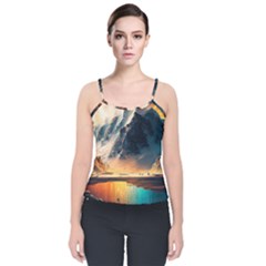 Abstract Color Colorful Mountain Ocean Sea Velvet Spaghetti Strap Top by Pakemis