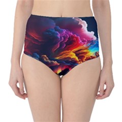 Ocean Sea Wave Clouds Mountain Colorful Sky Art Classic High-waist Bikini Bottoms by Pakemis