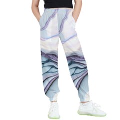 Marble Abstract White Pink Dark Art Kids  Elastic Waist Pants by Pakemis