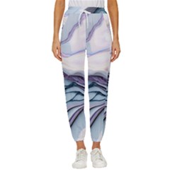 Marble Abstract White Pink Dark Art Cropped Drawstring Pants by Pakemis