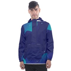 Abstract Blue Texture Space Men s Front Pocket Pullover Windbreaker by Ravend