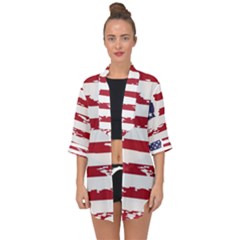 America Unite Stated Red Background Us Flags Open Front Chiffon Kimono by Jancukart