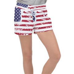 America Unite Stated Red Background Us Flags Velour Lounge Shorts by Jancukart