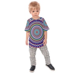 Kaleidoscope Geometric Circles Mandala Pattern Kids  Raglan Tee