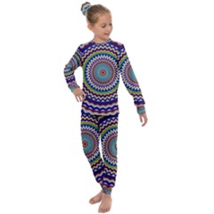 Kaleidoscope Geometric Circles Mandala Pattern Kids  Long Sleeve Set  by Jancukart