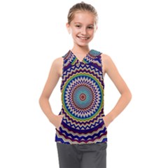 Kaleidoscope Geometric Circles Mandala Pattern Kids  Sleeveless Hoodie by Jancukart