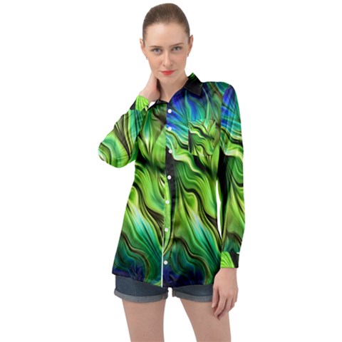 Fractal Art Pattern Abstract Fantasy Digital Long Sleeve Satin Shirt by Jancukart