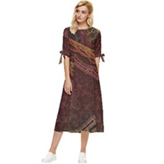 Fractal Pattern Geometric Pattern Bow Sleeve Chiffon Midi Dress