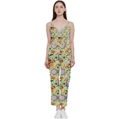 My Neighbor Totoro Pattern V-neck Spaghetti Strap Tie Front Jumpsuit