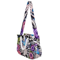 Floral Skeletons Rope Handles Shoulder Strap Bag by GardenOfOphir