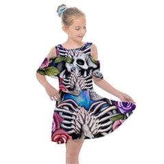 Floral Skeletons Kids  Shoulder Cutout Chiffon Dress by GardenOfOphir