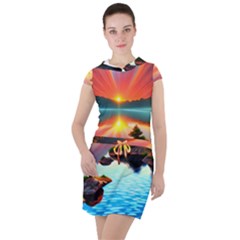 Sunset Over A Lake Drawstring Hooded Dress by GardenOfOphir