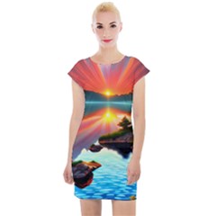 Sunset Over A Lake Cap Sleeve Bodycon Dress by GardenOfOphir