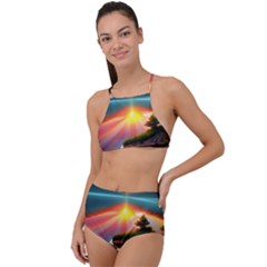 Sunset Over A Lake High Waist Tankini Set by GardenOfOphir