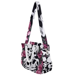 Black And White Rose Sugar Skull Rope Handles Shoulder Strap Bag by GardenOfOphir