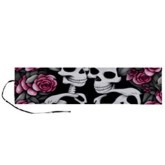 Black And White Rose Sugar Skull Roll Up Canvas Pencil Holder (l) by GardenOfOphir