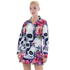 Floral Skeletons Women s Long Sleeve Casual Dress by GardenOfOphir