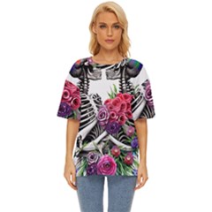 Gothic Floral Skeletons Oversized Basic Tee