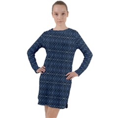 Blue Diamonds Motif Fancy Pattern Design Long Sleeve Hoodie Dress by dflcprintsclothing