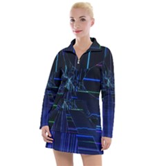 Screen Glitch Broken  Crack  Fracture  Glass Pattern Women s Long Sleeve Casual Dress by Sapixe