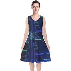 Screen Glitch Broken  Crack  Fracture  Glass Pattern V-neck Midi Sleeveless Dress  by Sapixe