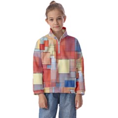 Art Abstract Rectangle Square Kids  Half Zip Hoodie by Ravend