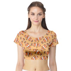 Fish Clownfish Orange Background Short Sleeve Crop Top