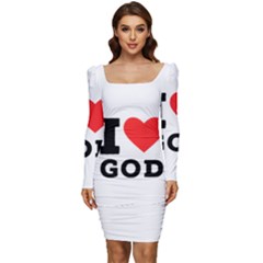 I Love God Women Long Sleeve Ruched Stretch Jersey Dress by ilovewhateva