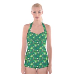 Leaf Clover Star Glitter Seamless Boyleg Halter Swimsuit  by Pakemis