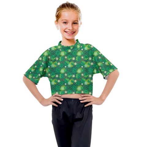 Leaf Clover Star Glitter Seamless Kids Mock Neck Tee by Pakemis