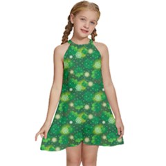 Leaf Clover Star Glitter Seamless Kids  Halter Collar Waist Tie Chiffon Dress by Pakemis