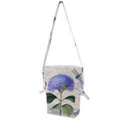 Blue Hydrangea Flower Painting Vintage Shabby Chic Dragonflies Folding Shoulder Bag by danenraven