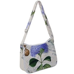 Blue Hydrangea Flower Painting Vintage Shabby Chic Dragonflies Zip Up Shoulder Bag by danenraven