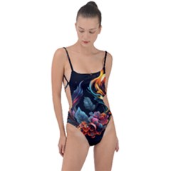 Flowers Flame Abstract Floral Tie Strap One Piece Swimsuit by Ravend