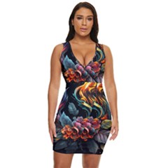 Flowers Flame Abstract Floral Draped Bodycon Dress by Ravend