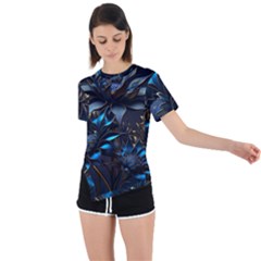 Flower Metal Flowers Sculpture Asymmetrical Short Sleeve Sports Tee