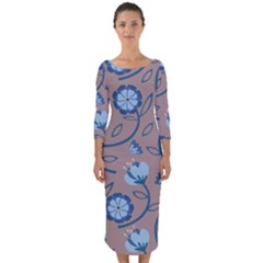 Flower Quarter Sleeve Midi Bodycon Dress by zappwaits