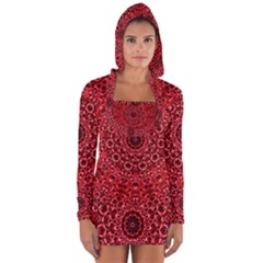 Red Wallpaper Mandala Pattern Art Long Sleeve Hooded T-shirt by Uceng