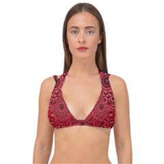 Red Wallpaper Mandala Pattern Art Double Strap Halter Bikini Top by Uceng