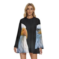 Bird Round Neck Long Sleeve Bohemian Style Chiffon Mini Dress by artworkshop