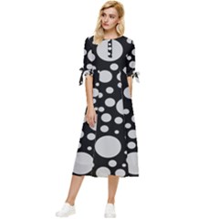 Black Circle Pattern Bow Sleeve Chiffon Midi Dress by artworkshop