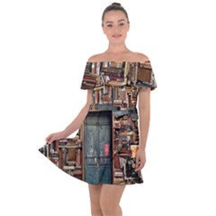 Books Off Shoulder Velour Dress by artworkshop