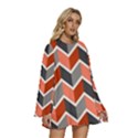 Colorful Zigzag Pattern Wallpaper Free Vector Round Neck Long Sleeve Bohemian Style Chiffon Mini Dress View3