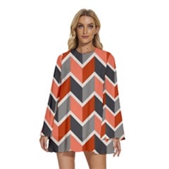 Colorful Zigzag Pattern Wallpaper Free Vector Round Neck Long Sleeve Bohemian Style Chiffon Mini Dress by artworkshop