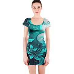 Turquoise Flower Background Short Sleeve Bodycon Dress by artworkshop