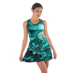 Turquoise Flower Background Cotton Racerback Dress by artworkshop