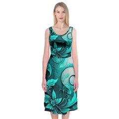 Turquoise Flower Background Midi Sleeveless Dress by artworkshop