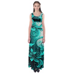 Turquoise Flower Background Empire Waist Maxi Dress by artworkshop